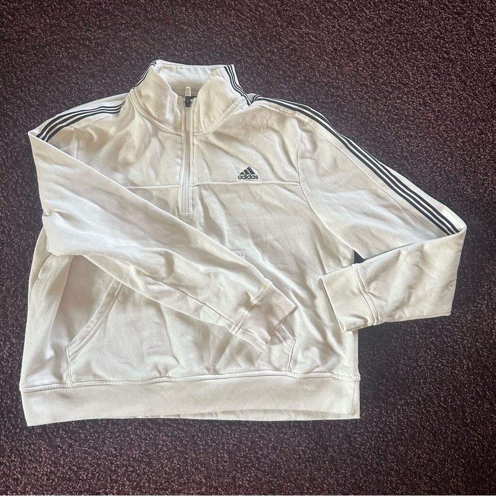 Adidas Women's White Quarter Zip-Up Sweatshirt
